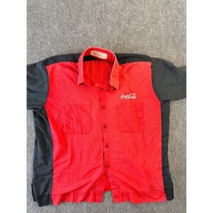 Coca-Cola Mens Work Shirt XL Red Black Short Sleeve Logo Vintage Uniform